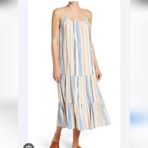 StitchDrop Womens Cotton Tiered Striped Dress Size Small